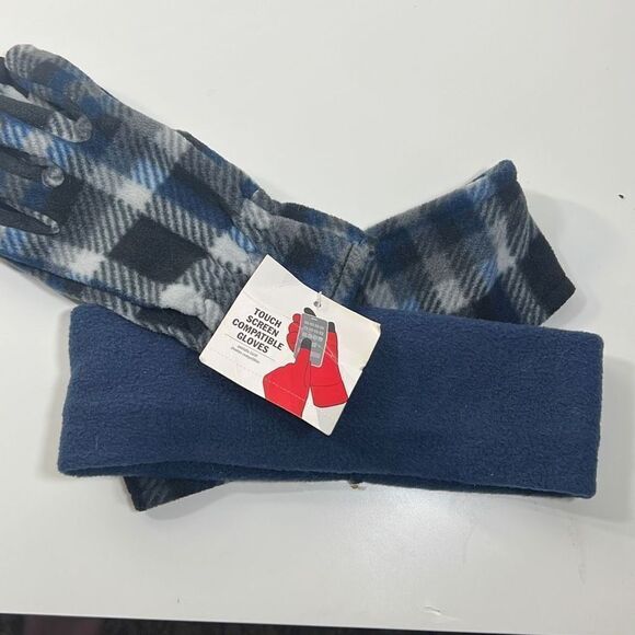 Augusta Sportswear Headbands w/ Plaid Gloves. Blue & Black. OSFM. - Picture 1 of 7